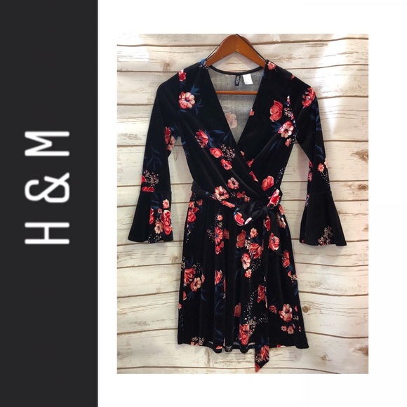 h&m velvet wrap dress